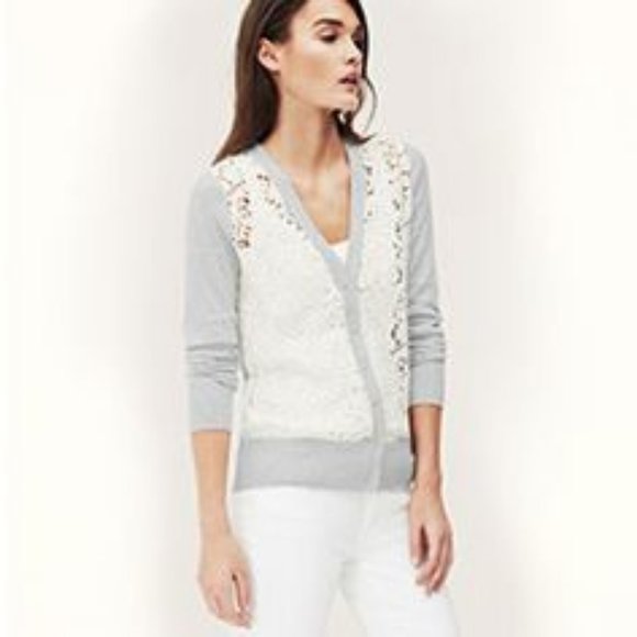 LOFT Sweaters - LOFT Lace Front V Neck Cardigan Sz M